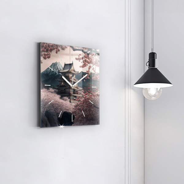 Szögletes fali üvegóra Torony és virágok Ázsiában