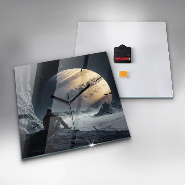 Szögletes fali üvegóra Ember a Hold előtt