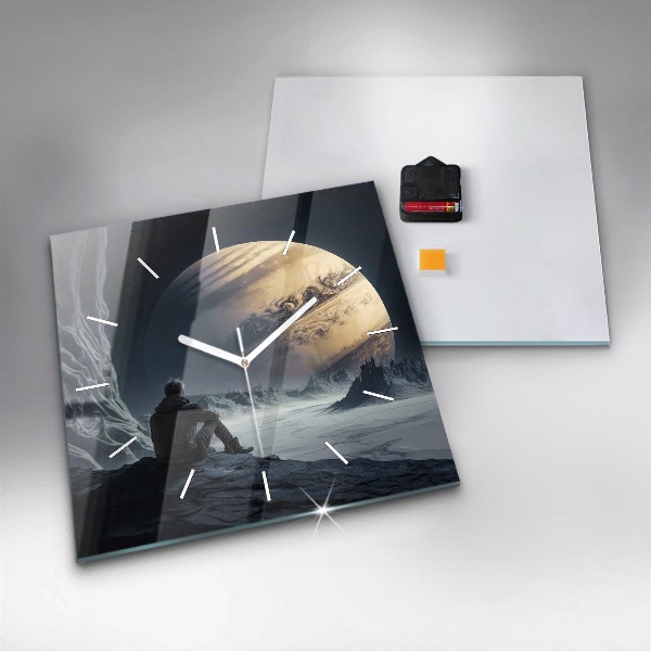 Szögletes fali üvegóra Ember a Hold előtt