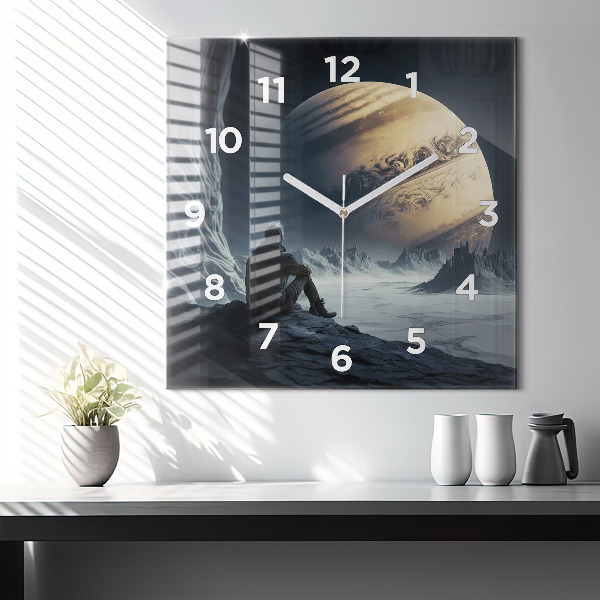 Szögletes fali üvegóra Ember a Hold előtt