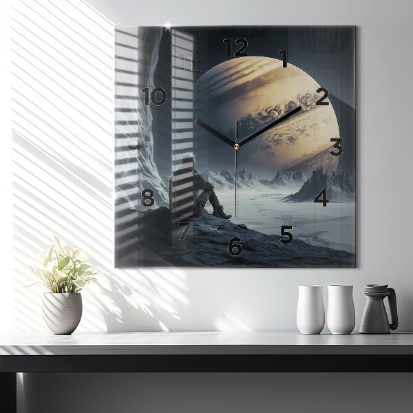 Szögletes fali üvegóra Ember a Hold előtt