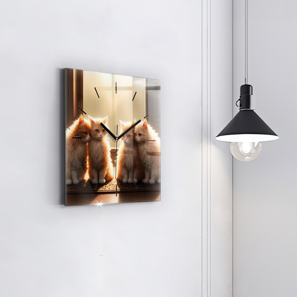 Szögletes fali üvegóra Négy cica a napon