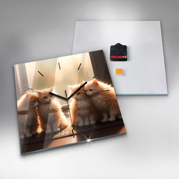 Szögletes fali üvegóra Négy cica a napon