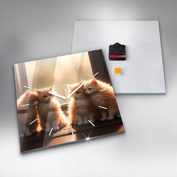 Szögletes fali üvegóra Négy cica a napon