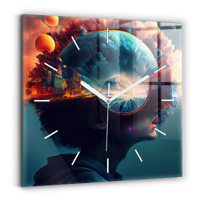Szögletes fali üvegóra Futurisztikus világ