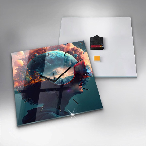 Szögletes fali üvegóra Futurisztikus világ