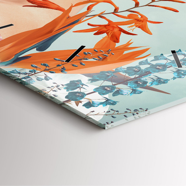 Szögletes fali üvegóra Nő virággal