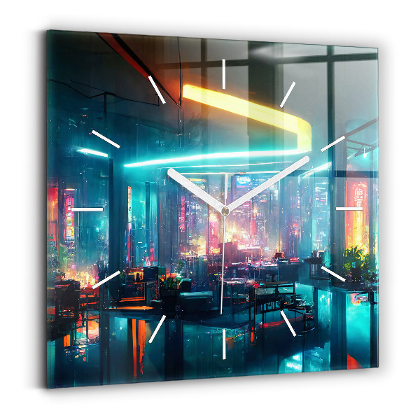 Szögletes fali üvegóra Cyberpunk stílusú város