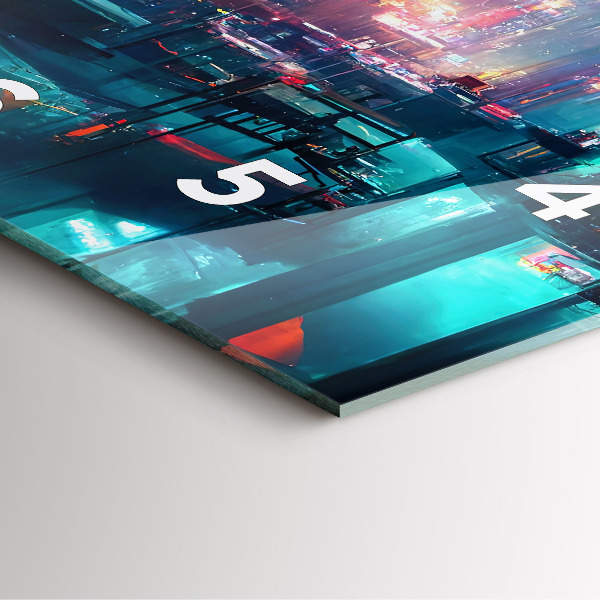 Szögletes fali üvegóra Cyberpunk stílusú város