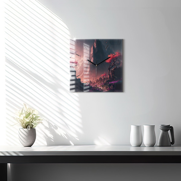 Szögletes fali üvegóra Varázslatos erdő és hegyek