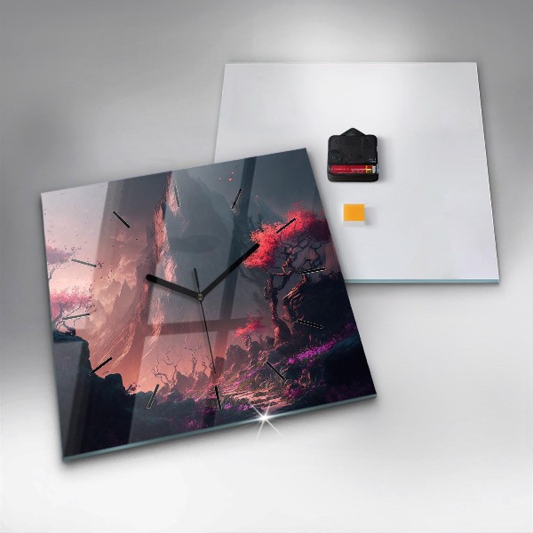 Szögletes fali üvegóra Varázslatos erdő és hegyek