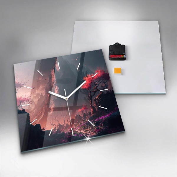 Szögletes fali üvegóra Varázslatos erdő és hegyek