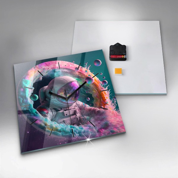 Szögletes fali üvegóra Űrhajós és színes felhők