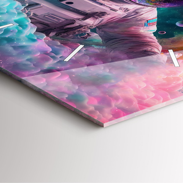 Szögletes fali üvegóra Űrhajós és színes felhők