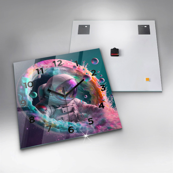 Szögletes fali üvegóra Űrhajós és színes felhők
