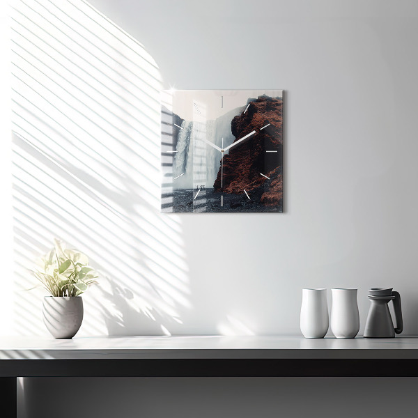 Szögletes fali üvegóra Vízesés táj Izland