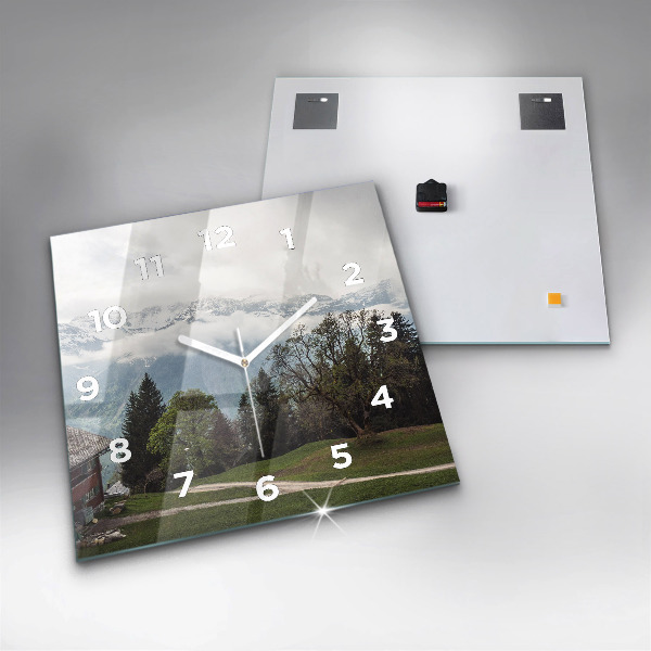 Szögletes fali üvegóra Kilátás a hegyekre