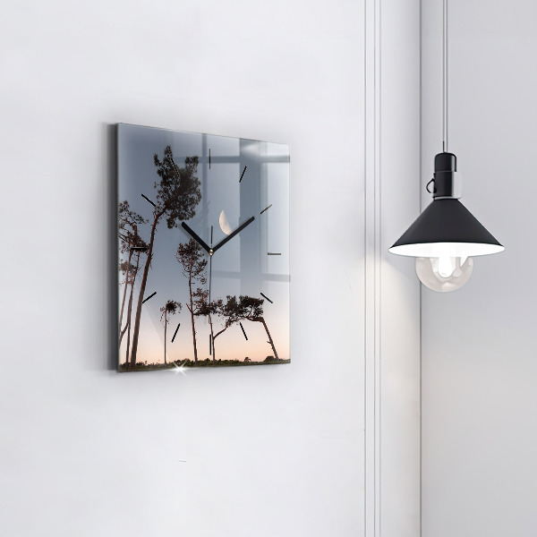 Szögletes fali üvegóra Félhold és fák