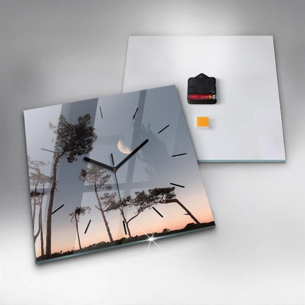 Szögletes fali üvegóra Félhold és fák