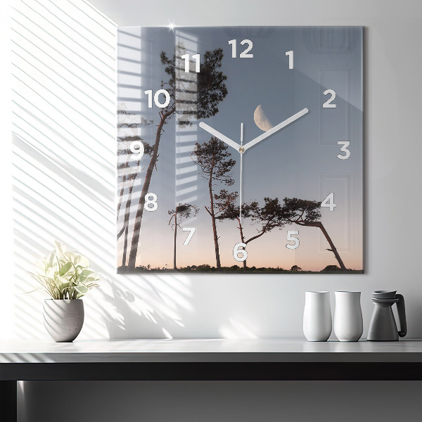Szögletes fali üvegóra Félhold és fák