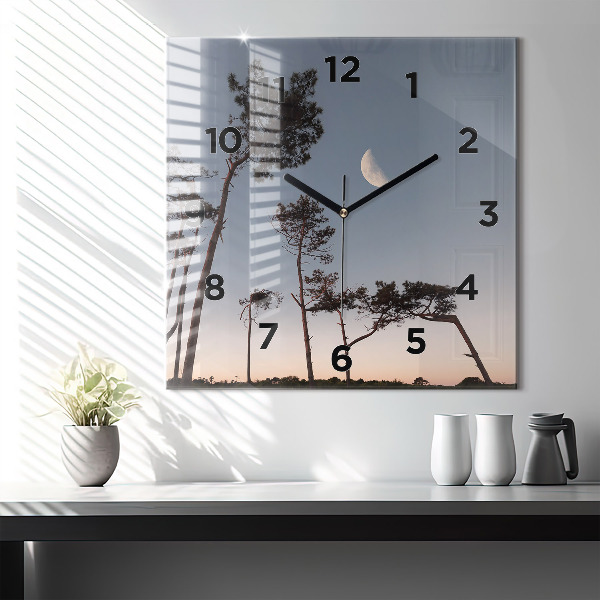 Szögletes fali üvegóra Félhold és fák
