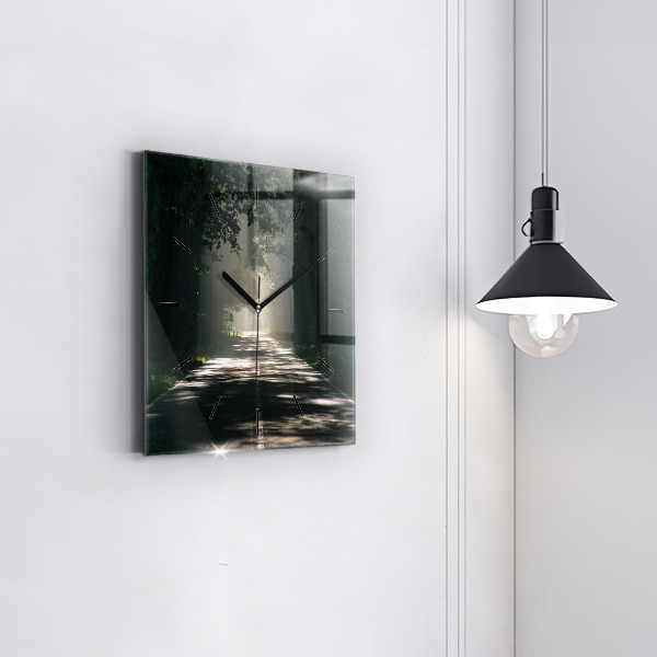 Szögletes fali üvegóra Erdei út és a napfény csíkjai