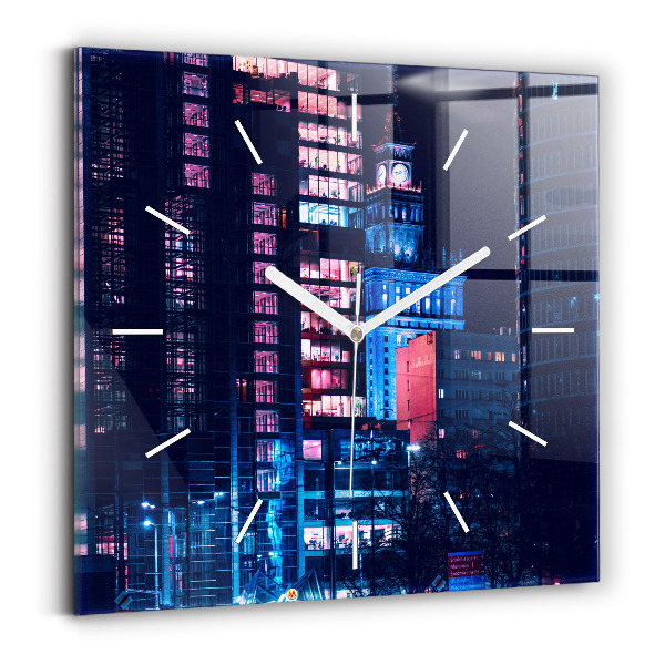 Szögletes fali üvegóra Varsó éjszaka