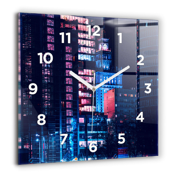 Szögletes fali üvegóra Varsó éjszaka