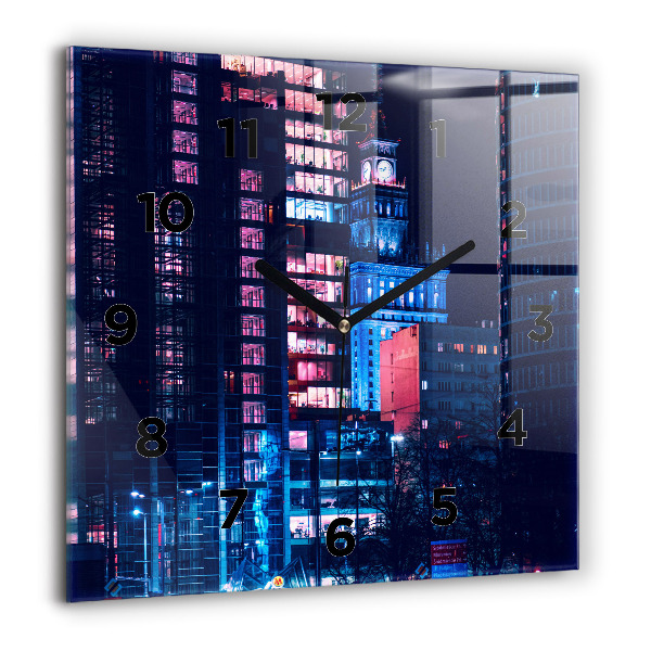 Szögletes fali üvegóra Varsó éjszaka