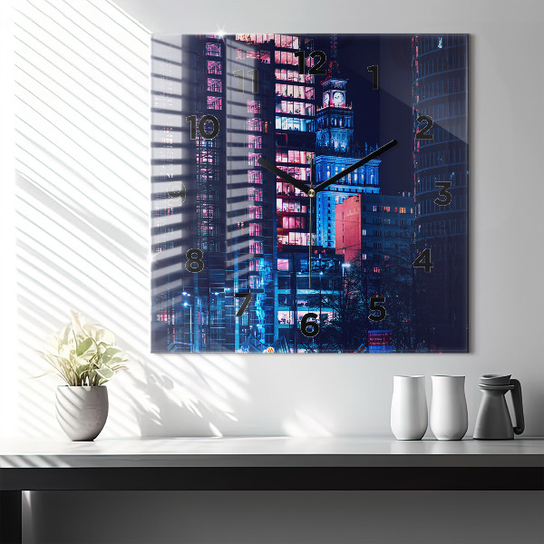 Szögletes fali üvegóra Varsó éjszaka