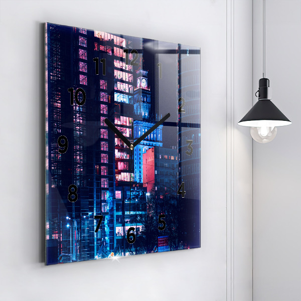 Szögletes fali üvegóra Varsó éjszaka