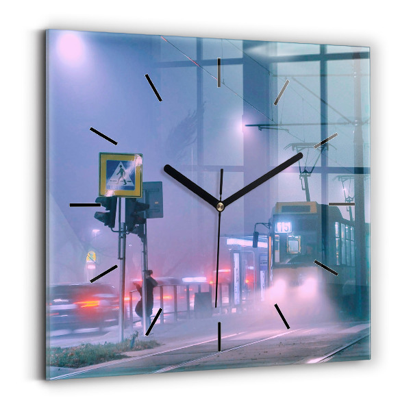 Szögletes fali üvegóra Varsó a ködben