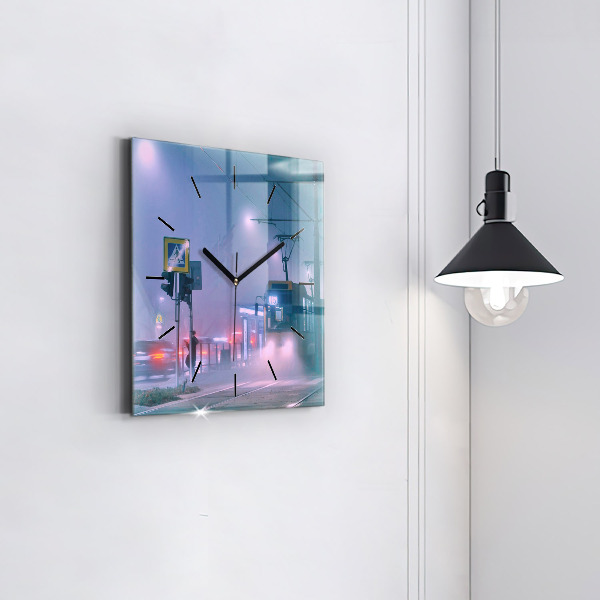 Szögletes fali üvegóra Varsó a ködben