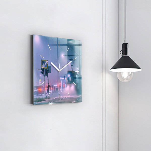 Szögletes fali üvegóra Varsó a ködben