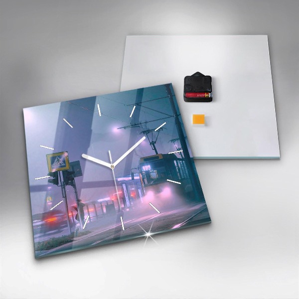 Szögletes fali üvegóra Varsó a ködben