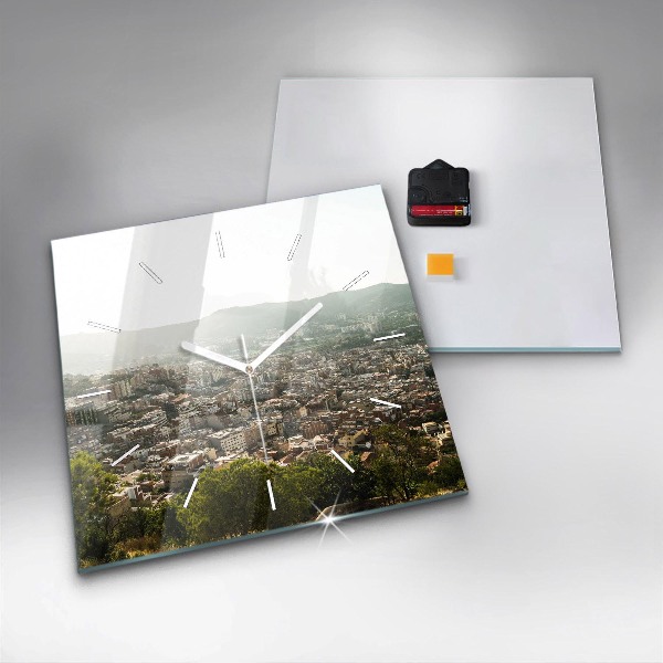 Szögletes fali üvegóra Barcelona kilátás Montjuicra