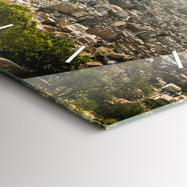 Szögletes fali üvegóra Barcelona kilátás Montjuicra