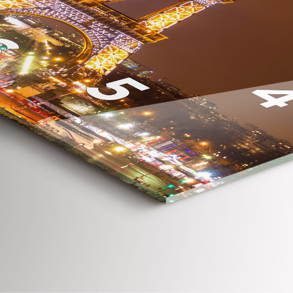 Szögletes fali üvegóra Kivilágított Eiffel-torony