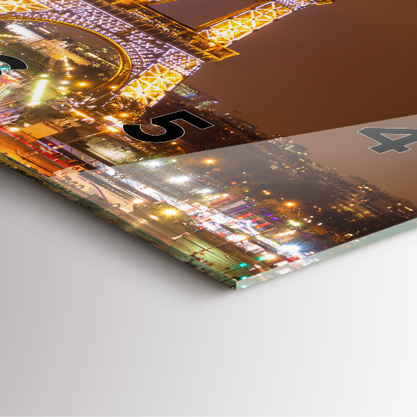 Szögletes fali üvegóra Kivilágított Eiffel-torony