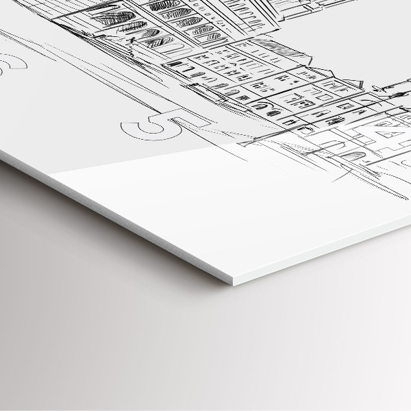 Szögletes fali üvegóra Vázlat Poznań óvárosáról