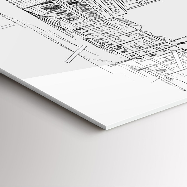 Szögletes fali üvegóra Vázlat Poznań óvárosáról