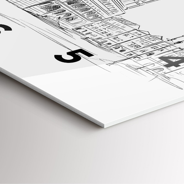 Szögletes fali üvegóra Vázlat Poznań óvárosáról