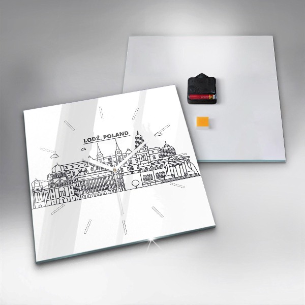 Szögletes fali üvegóra Lodz építészeti panorámája