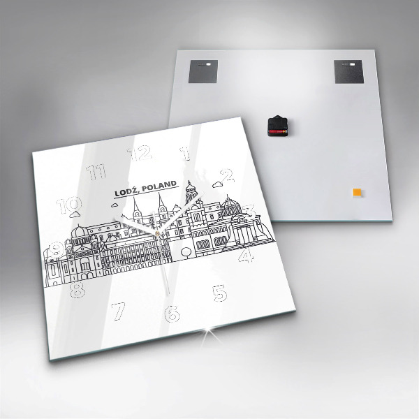 Szögletes fali üvegóra Lodz építészeti panorámája