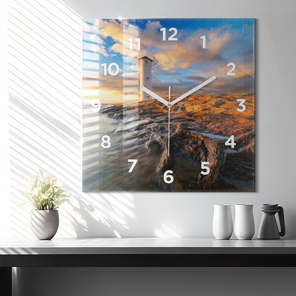 Szögletes fali üvegóra A világítótorony és a Balti-tenger