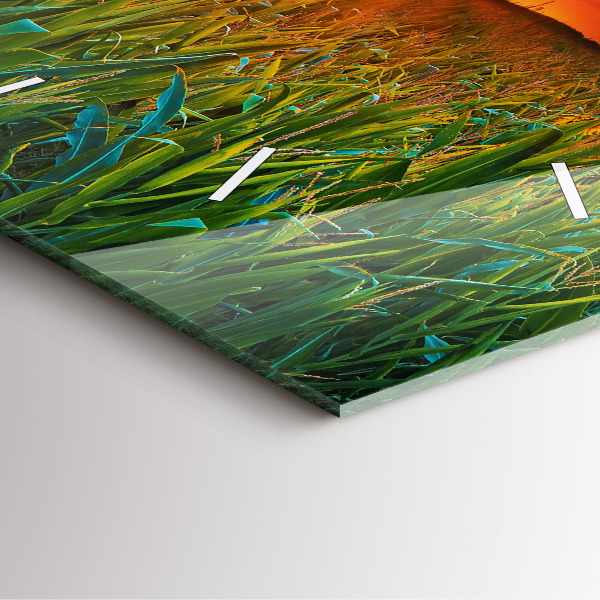 Szögletes fali üvegóra Napraforgó a réten