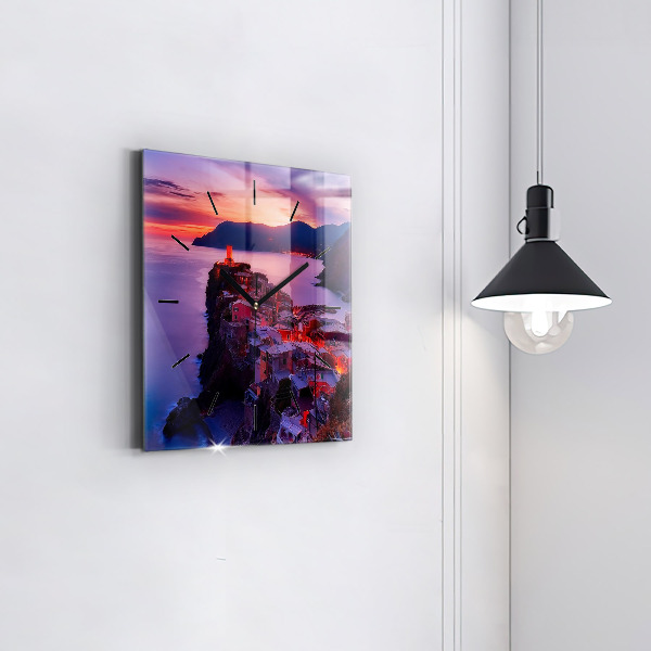 Szögletes fali üvegóra Házak a tó közelében