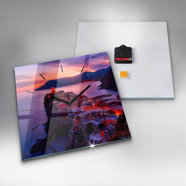 Szögletes fali üvegóra Házak a tó közelében