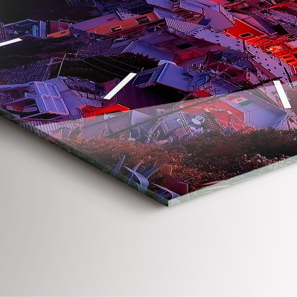 Szögletes fali üvegóra Házak a tó közelében