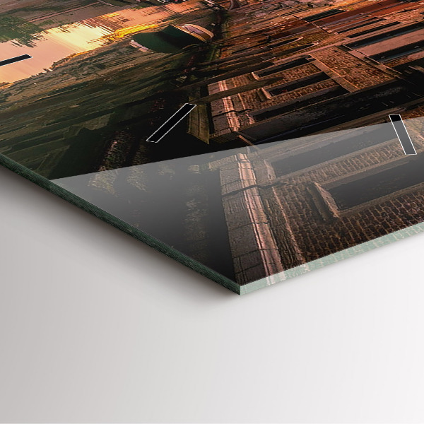 Szögletes fali üvegóra Kilátás a csatornára a városban